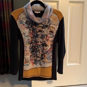 Designer top made in Portugal poly & elastane w/ cowl neck